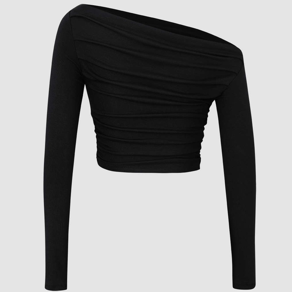 Micas - Asymmetric Shoulder Ruched Long Sleeve Top